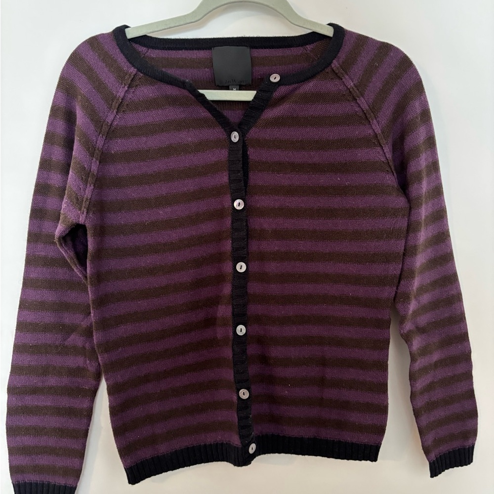 Inwear Women's Striped Button-Front Cardigan in Purple and Black - Size Medium